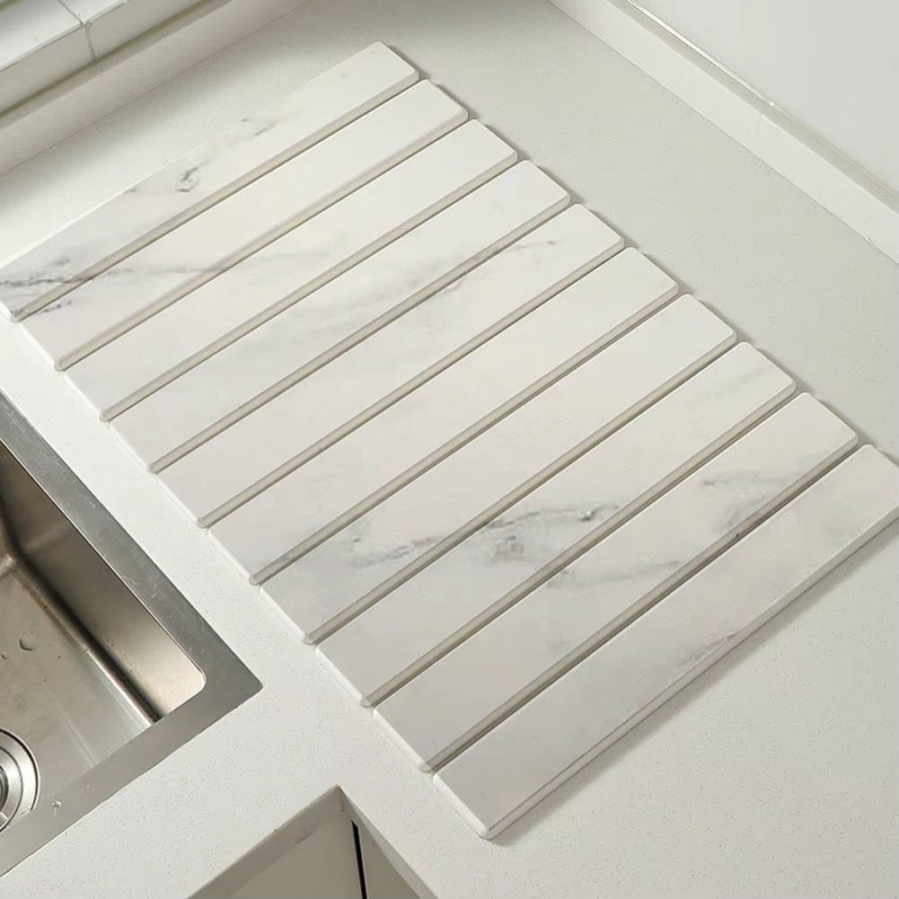 Stone Drying Mat for Kitchen Counter Foldable Diatomaceous Earth Dry Pad Absorbent Bath Mat Quick Dry Dishes Cups Drying Mat