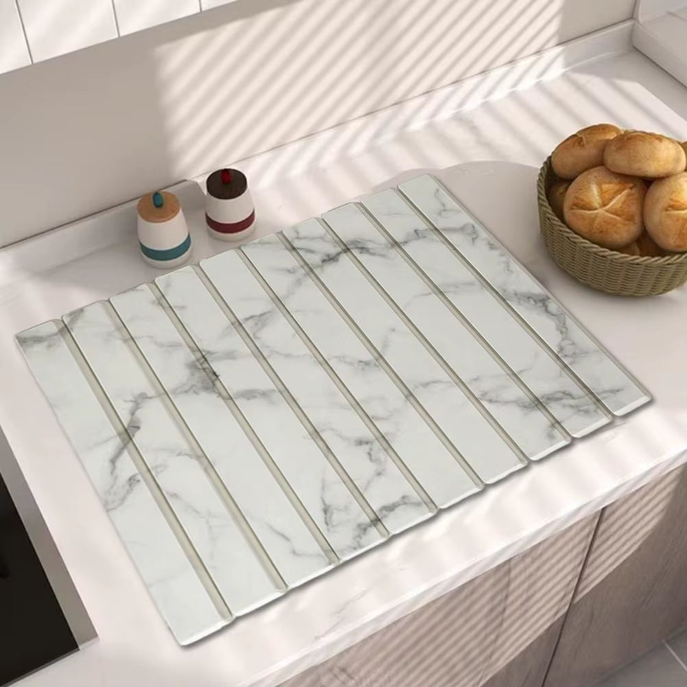 Stone Drying Mat for Kitchen Counter Foldable Diatomaceous Earth Dry Pad Absorbent Bath Mat Quick Dry Dishes Cups Drying Mat