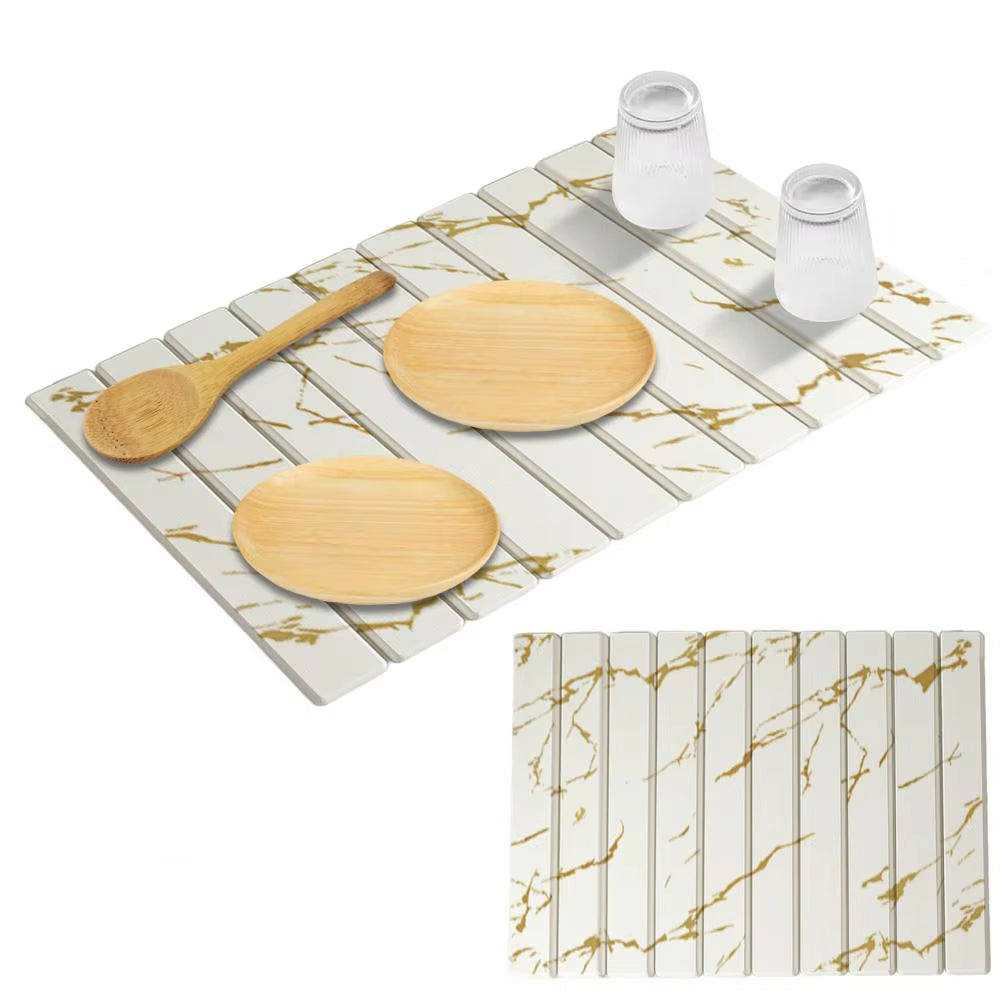 Stone Drying Mat for Kitchen Counter Foldable Diatomaceous Earth Dry Pad Absorbent Bath Mat Quick Dry Dishes Cups Drying Mat