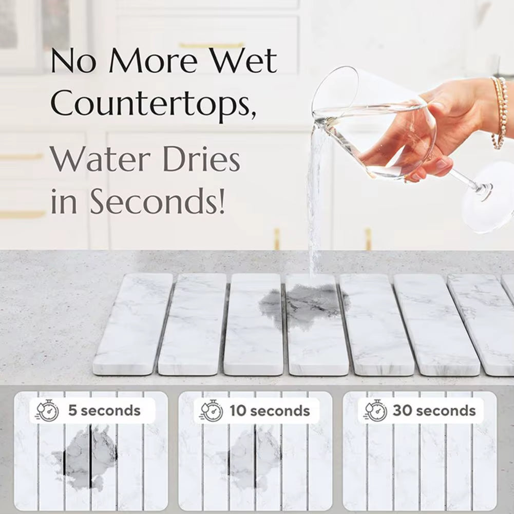 Stone Drying Mat for Kitchen Counter Foldable Diatomaceous Earth Dry Pad Absorbent Bath Mat Quick Dry Dishes Cups Drying Mat