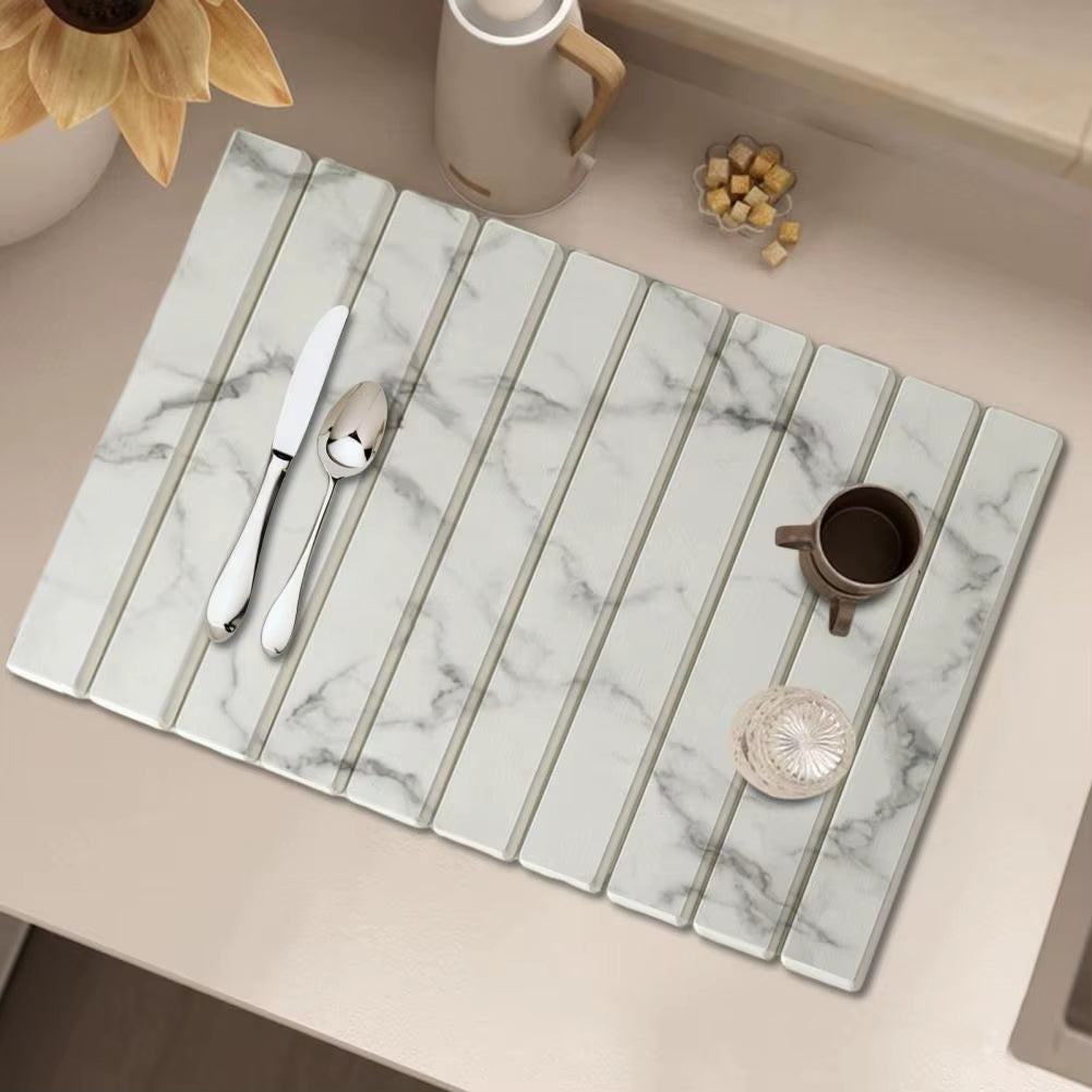 Stone Drying Mat for Kitchen Counter Foldable Diatomaceous Earth Dry Pad Absorbent Bath Mat Quick Dry Dishes Cups Drying Mat